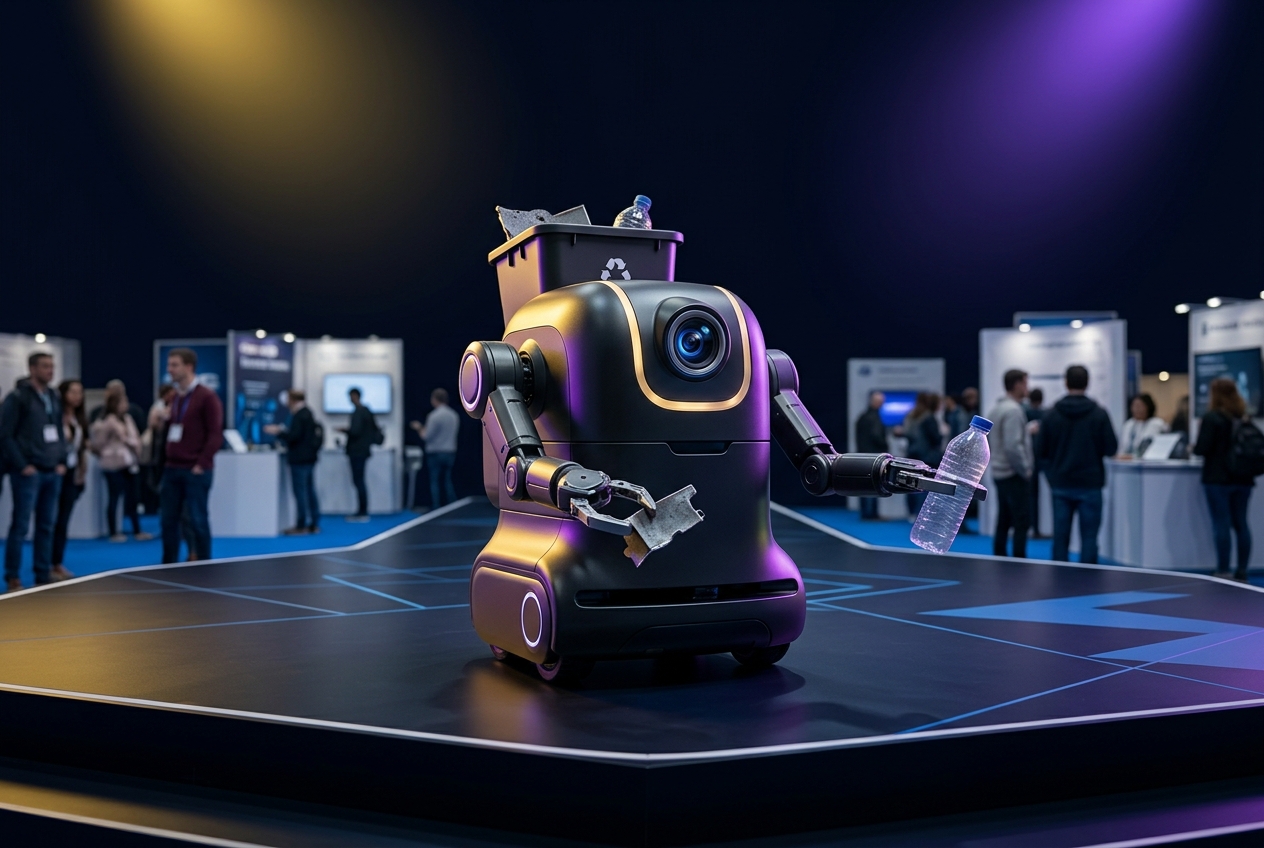 Klungbot waste-sorting robot on exhibition display